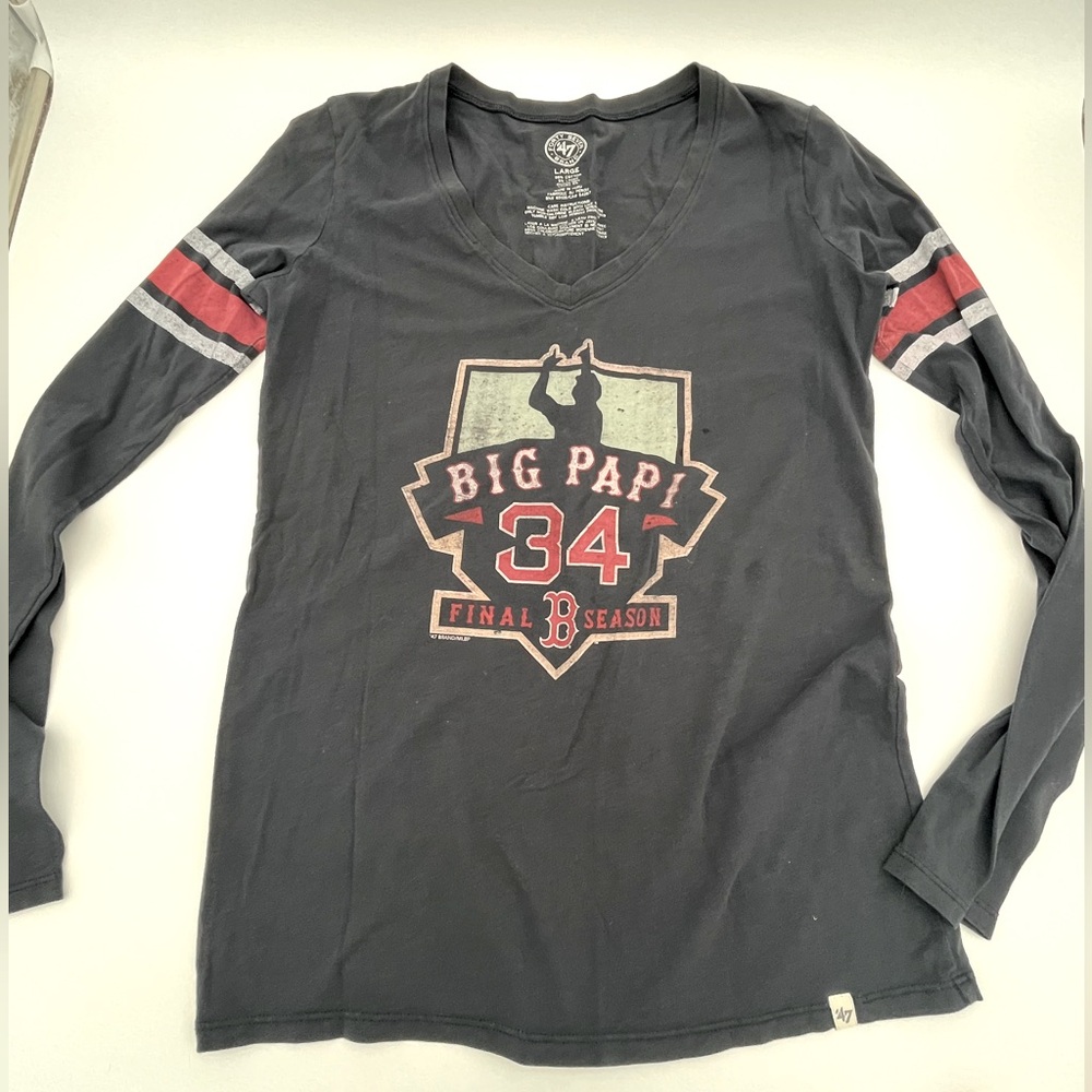 Big Papi David Ortiz Boston Red Sox Long Sleeve V neck Tee final season #34 L